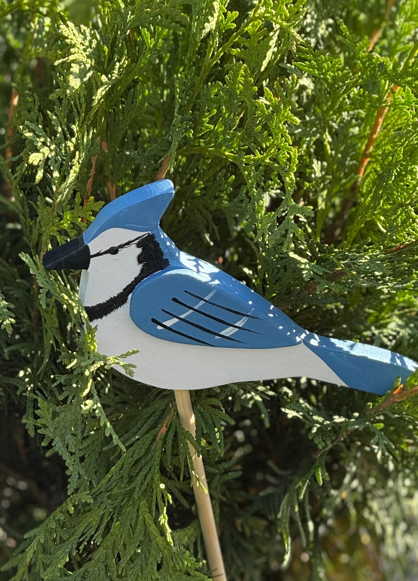 Wooden BlueJay on a stick