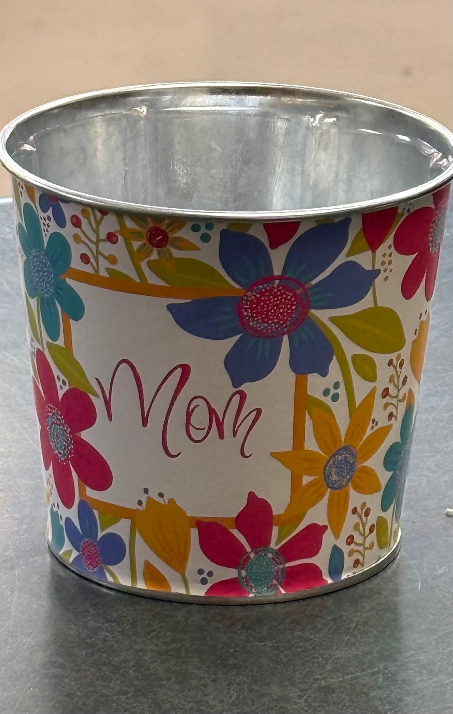 Mom's Flower Metal Pot