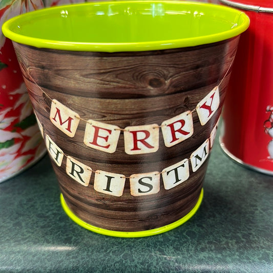 4" Metal Pot - 'Christmas Banner'