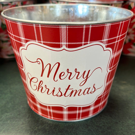 6" Metal Pot 'Merry Plaid'