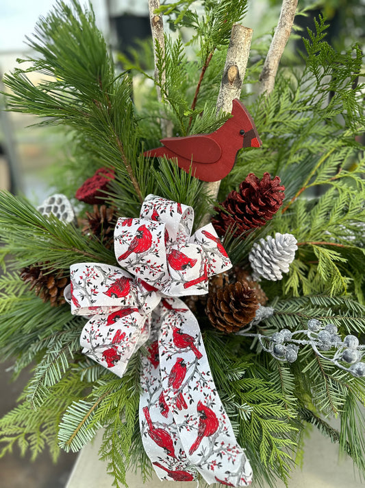 'Cardinal Memories' Deluxe Winter Urn Arrangement