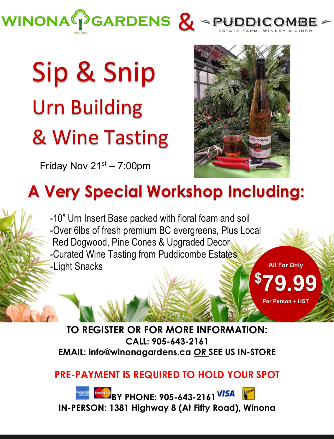 Sip n' Snip Urn Workshop Featuring Wines from Puddicombe Estate Farm