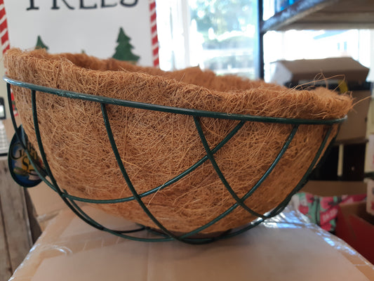 12" Coco Fiber Hanging-basket Green Wire Basket